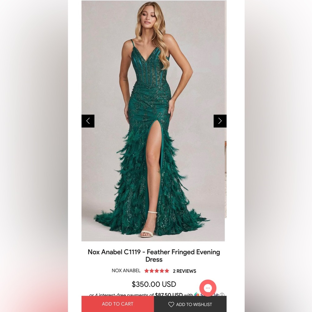 Nox Anabel C1119 - Feather Fringed Evening Dress-Emerald